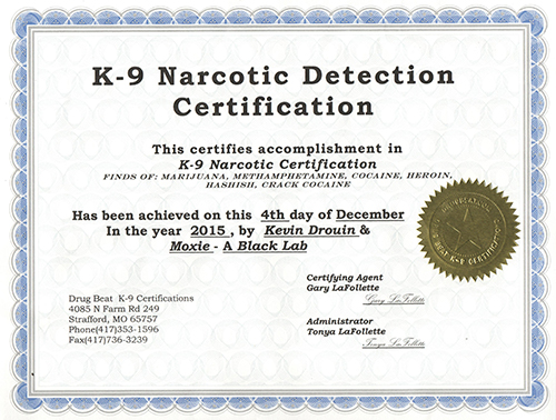 K-9 Narcotic Detection Certification